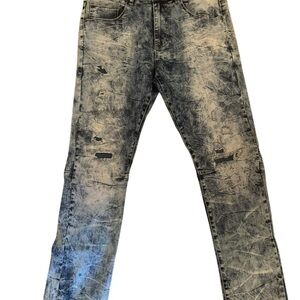 Stylish Distressed Slim Jeans in Blue  and Gray